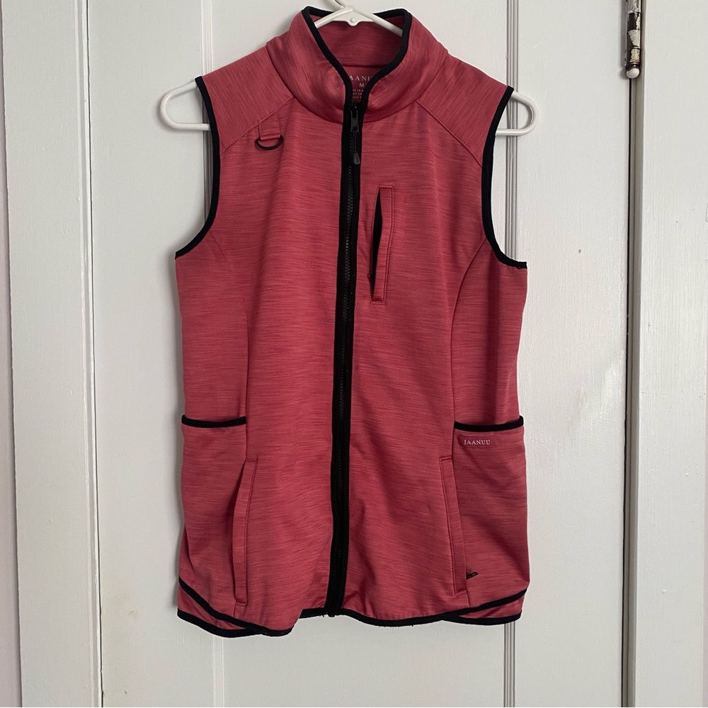 Jaanuu scrub pink Zip-Up Vest with Black Trim size M pockets